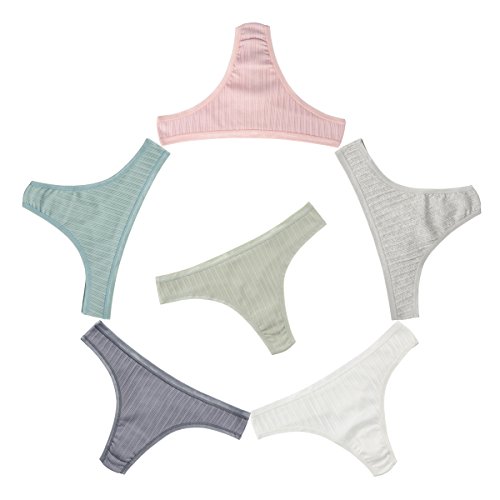 KNITLORD 6er Pack String Tanga Damen Baumwolle Unterhosen Atmungsaktive Unterwäsche Frauen Weich Panties Mehrpack - Rippen S von KNITLORD