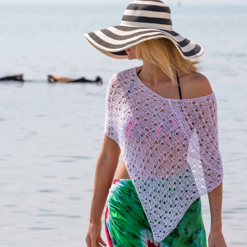 Stricken Sie Sommer Poncho Frauen Shrug Weiße Baumwolle Strand Abdeckung Schulter Verdeckung Badeanzug Wrap Hochzeit Top Häkeln Lose Ernte Schal von KnitsMagic