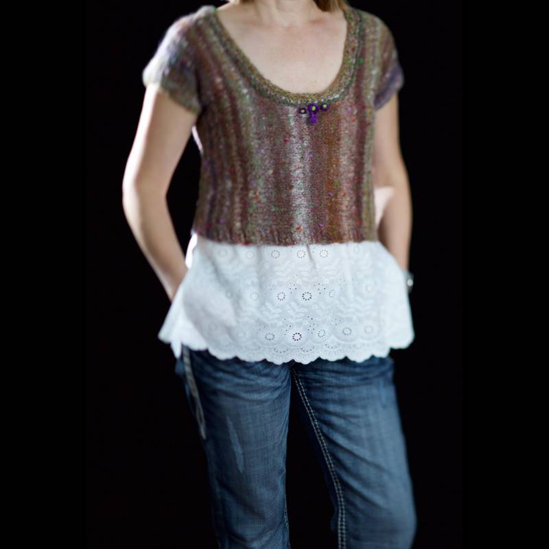 Cropped Pullover Weste T-Shirt Kurzarm Handgestrickt Aus Noro Mossa Garn Größe Small-Medium von Knitsha