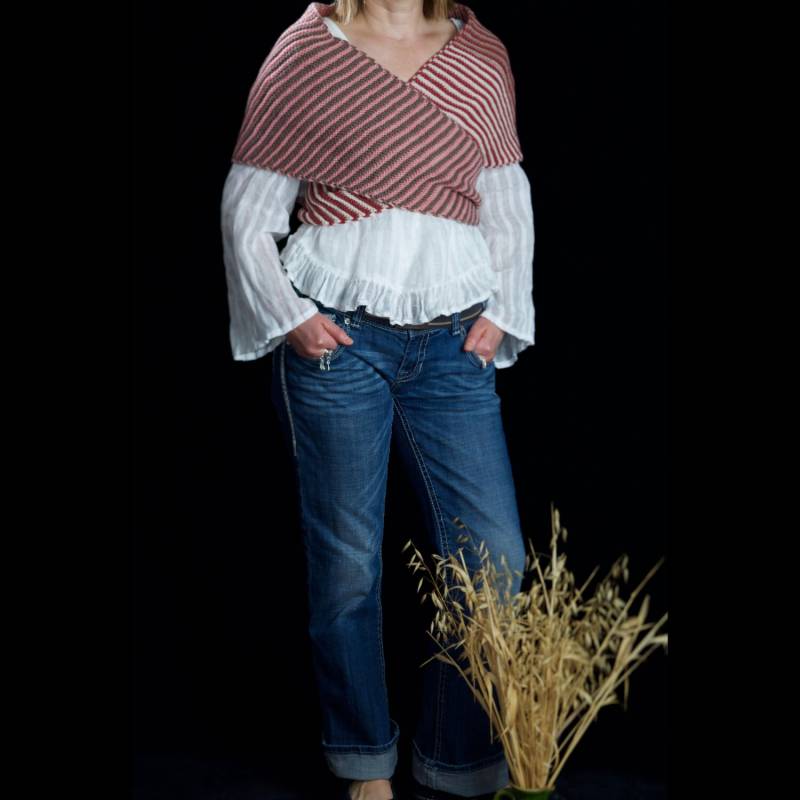 Wolle Schal Wickelschal Handgestrickt Schurwolle, Rosa Weiß Ziegelstein von Knitsha