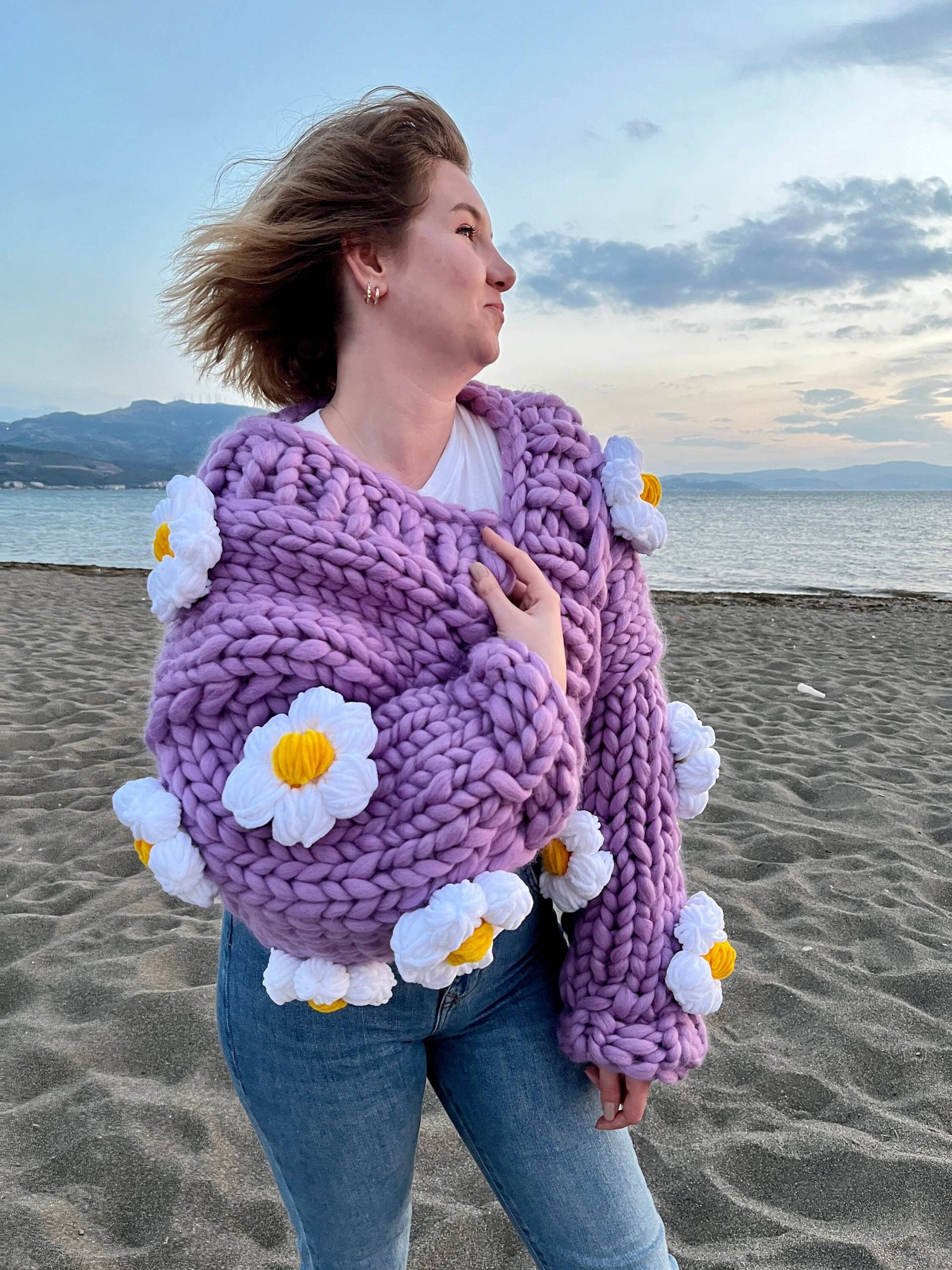 Grobstrick Strickjacke, Oversized Floral Cardigan, Unikat & Wolle, Merinowolle Blumen Strickjacke Für Frauen Grobstrick Strickjacke, Oversized Floral Cardigan, Unikat & Wolle, Merinowolle Blumen Strickjacke Für Frauen von KnitsoCO