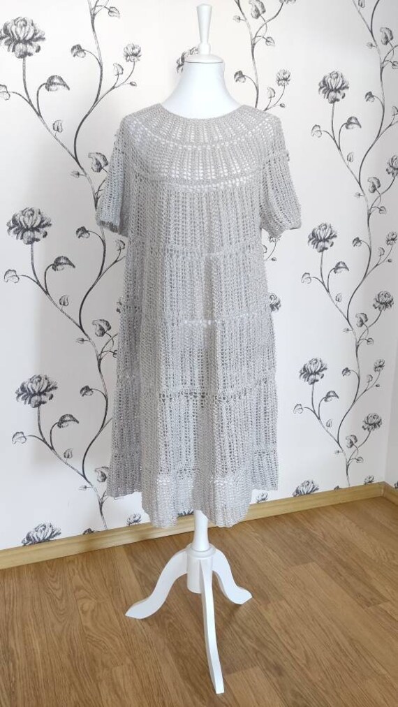 Langes Häkelkleid Gehäkeltes Sommerkleid Oversize Strick Tunika Für Frauen Nachhaltiges Kleid Schwangere Handmade von KnittedFeets