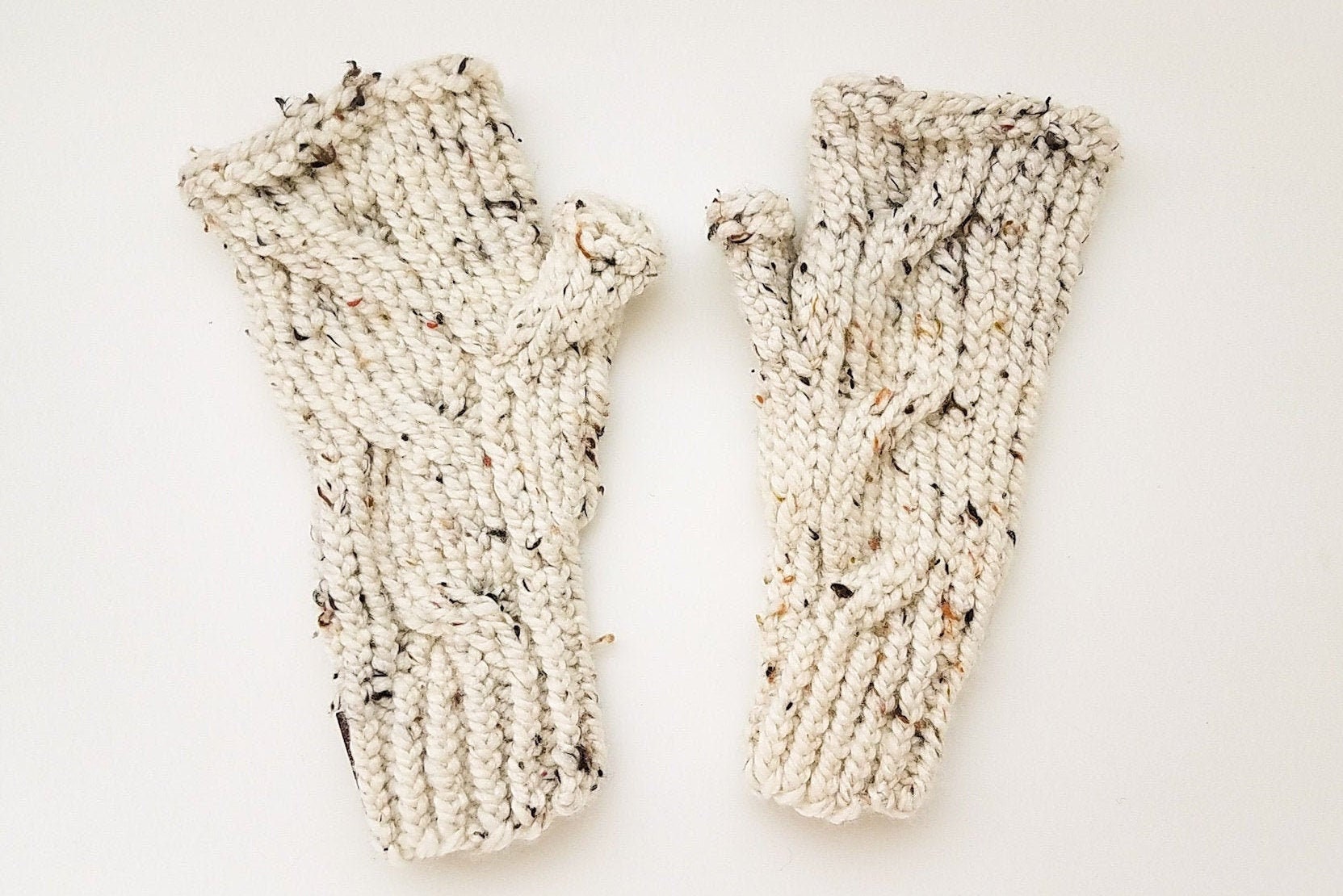 Fingerlose Handschuhe Chunky Gerippte Pulswärmer | Auf Bestellung Benutzerdefinierte Farbe - Cream Tweed Eine Größe Passt Den Meisten Warmen von Knittedhome