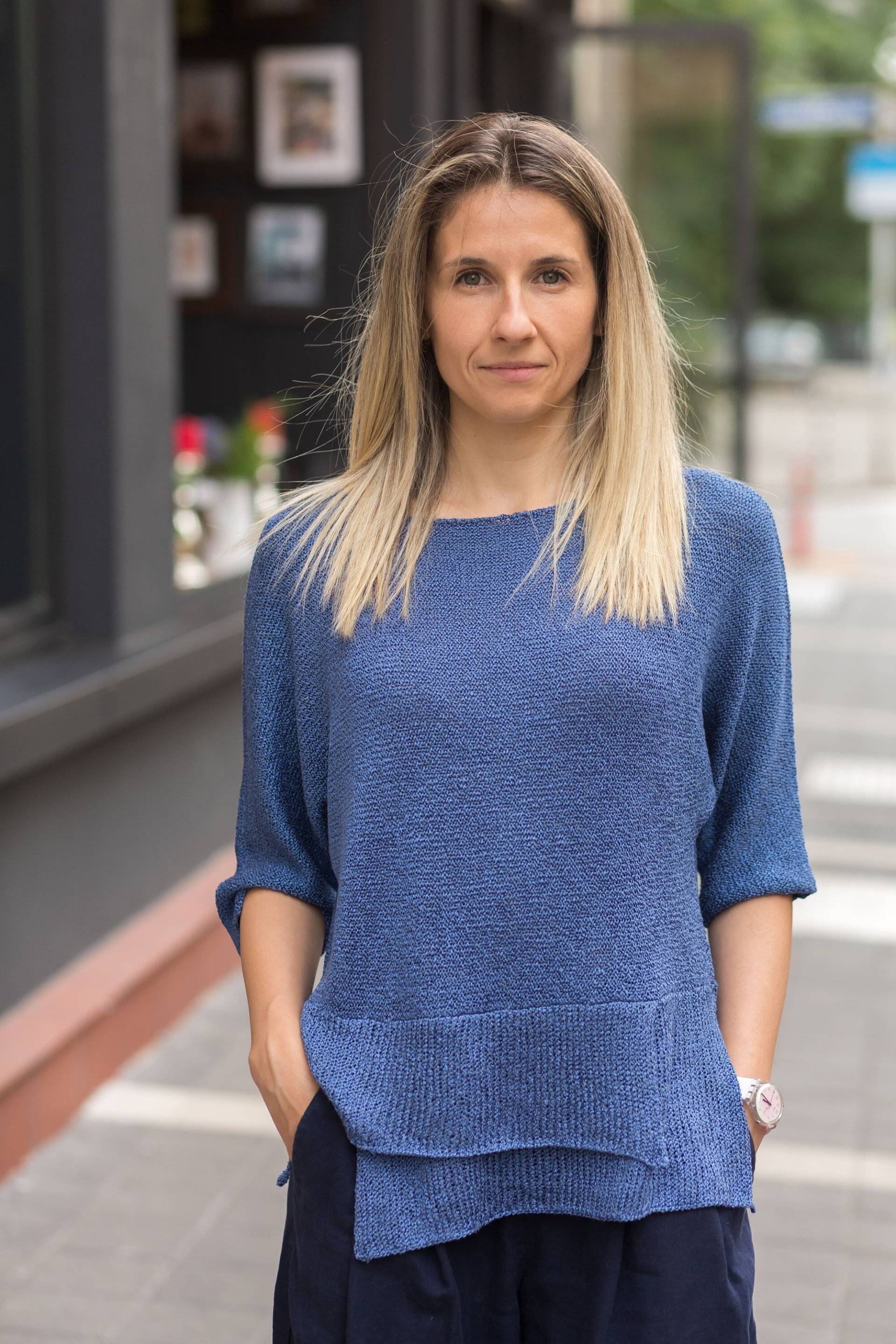 Knitted Asymmetric Blouse, 3/4 Sleeve Women's Linen Cotton Blouse Knitted Asymmetric Blouse, 3/4 Sleeve Women's Linen Cotton Blouse von KnittenClothing