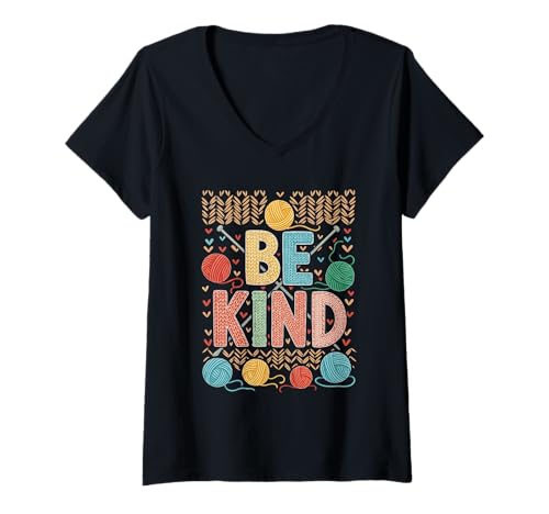 Damen Be Kind Strickgarn Häkeln Crafter T-Shirt mit V-Ausschnitt Damen Be Kind Strickgarn Häkeln Crafter T-Shirt mit V-Ausschnitt von Knitter & Crafter Corner