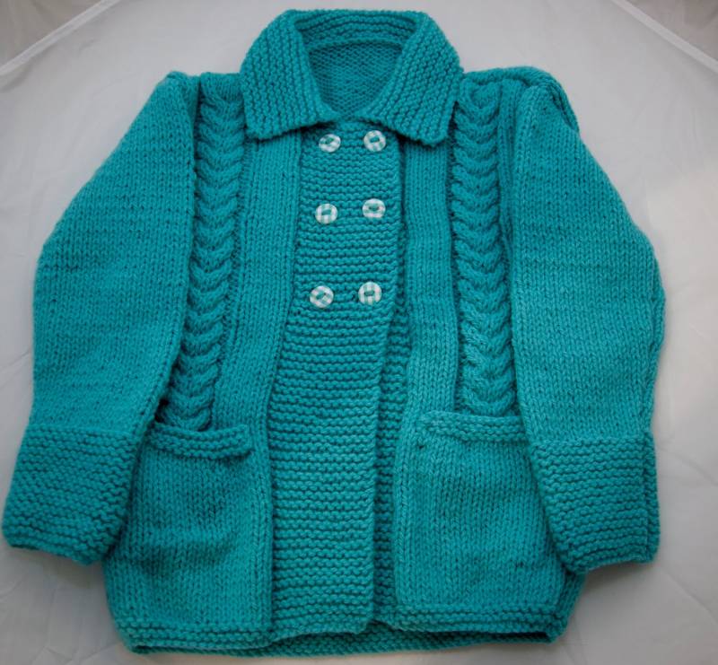 Handgestickte Türkis Cardigan/Jacke Für 2 Jahre von KnitterScarlet