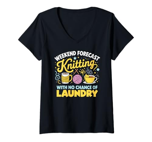 Damen Weekend Forecast Stricken, lustiges Garn für Liebhaber T-Shirt mit V-Ausschnitt Damen Weekend Forecast Stricken, lustiges Garn für Liebhaber T-Shirt mit V-Ausschnitt von Knitting Hobby Craft Quotes by NLTS