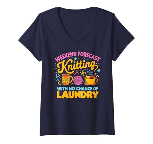 Damen Weekend Forecast Stricken, lustiges Garn für Liebhaber T-Shirt mit V-Ausschnitt Damen Weekend Forecast Stricken, lustiges Garn für Liebhaber T-Shirt mit V-Ausschnitt von Knitting Hobby Craft Quotes by NLTS