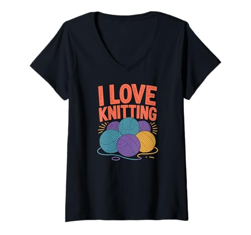 Damen Ich Liebe die Kunst von Strickgarn-Enthusiasten T-Shirt mit V-Ausschnitt Damen Ich Liebe die Kunst von Strickgarn-Enthusiasten T-Shirt mit V-Ausschnitt von Knitting Passion Yarn Craft Lovers
