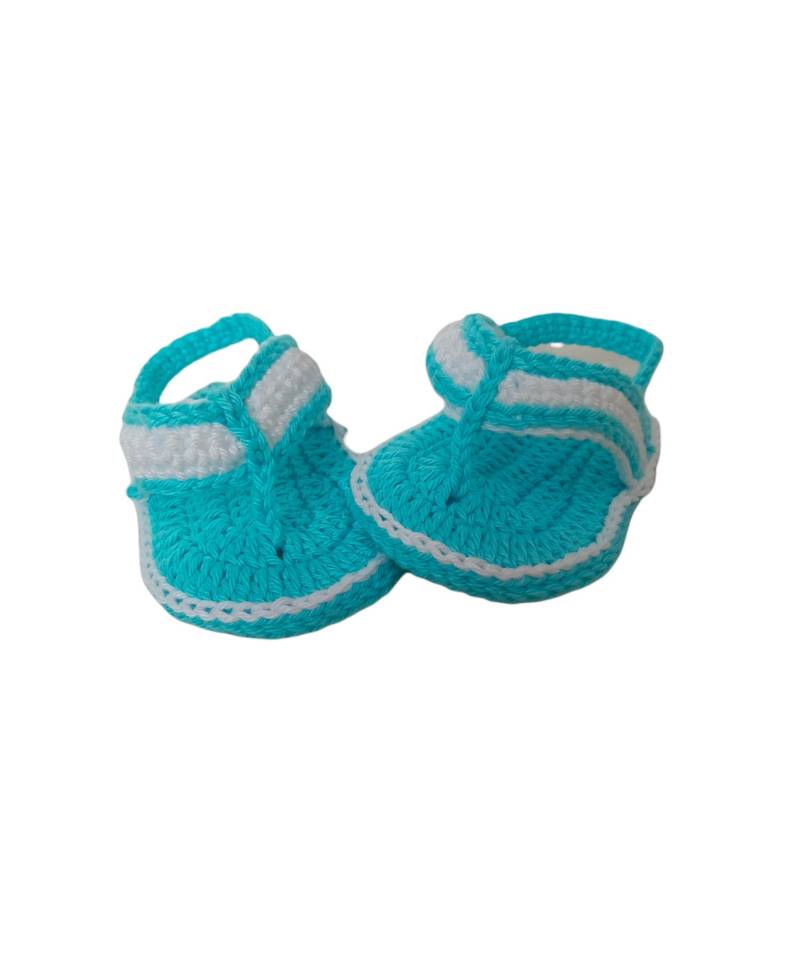 Gehäkelte Baby Flip Flops, Outfit Unisex Sandalen, Blaue Neugeborenen Jungen Sommer Sandlies von KnittingARTwork