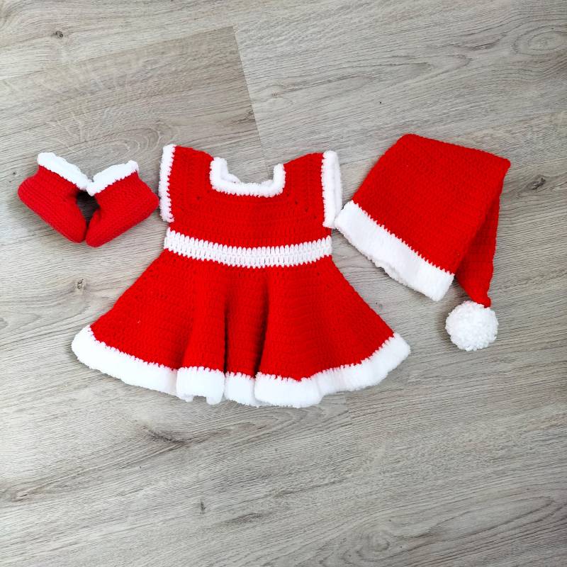Gehäkeltes Baby Mädchen Weihnachtskleid, Set Weihnachtsmannkleid, Neugeborenen Rotes Mädchenkleid, Weihnachtsmannkleid von KnittingARTwork