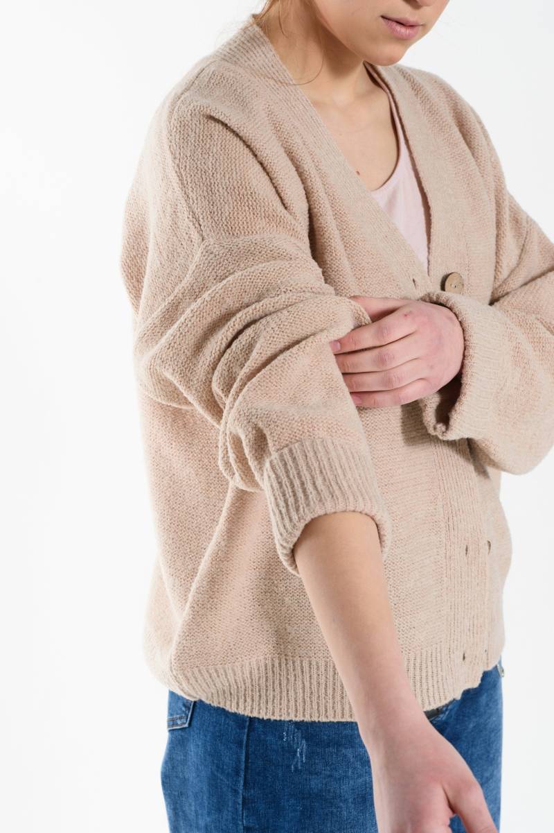 Beige Merino Wolle Strickjacke Übergroßer Strickbutton-Up Sweater von KnittingmaniaStudio