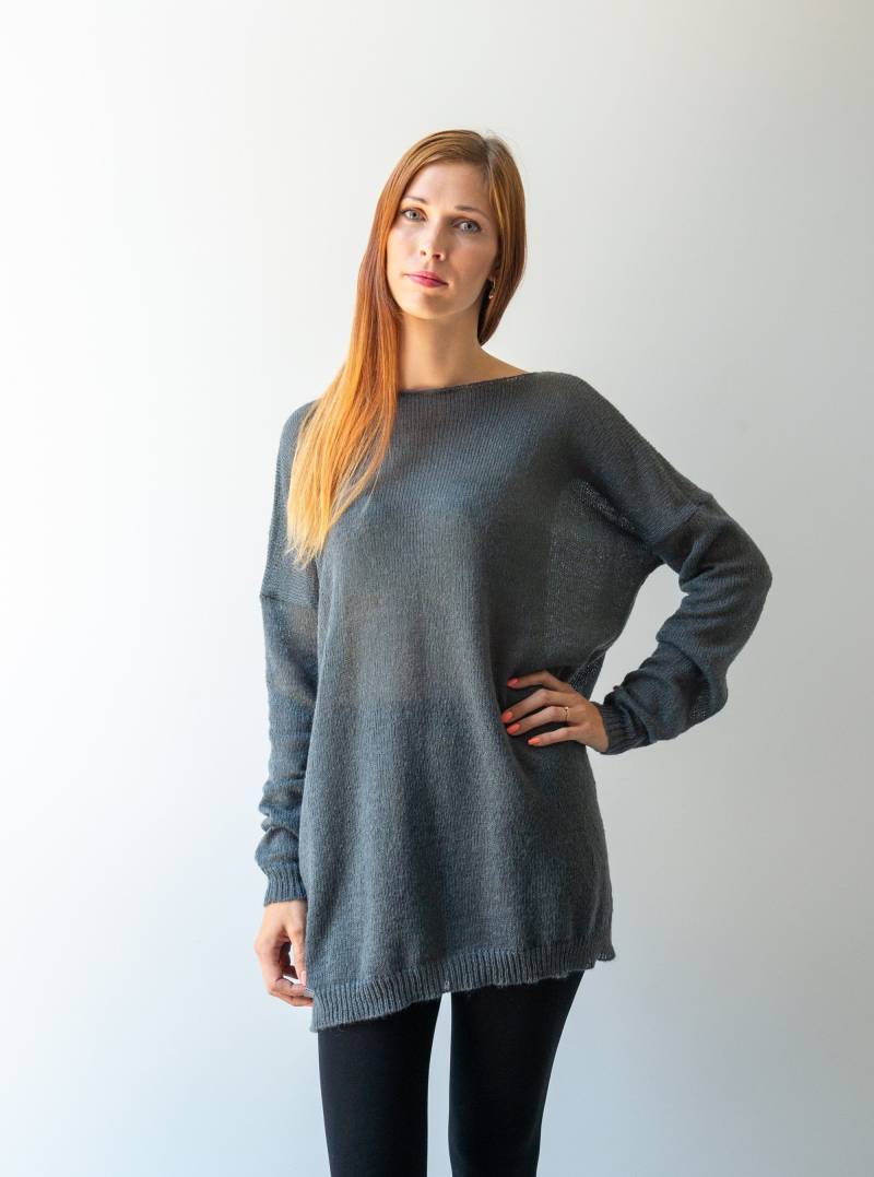 Oversized Mohair Strickpullover Halbtransparenter Langarmpullover von KnittingmaniaStudio