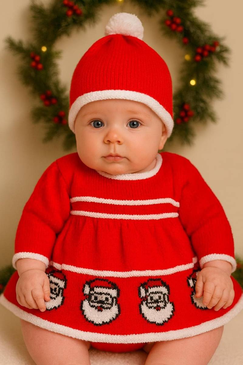 Handgestricktes Baby Kleid & Mütze Im Set Festliches Santa Outfit | 0-3 Monate Handgestricktes Baby Kleid & Mütze Im Set Festliches Santa Outfit | 0-3 Monate von Knittingtopia