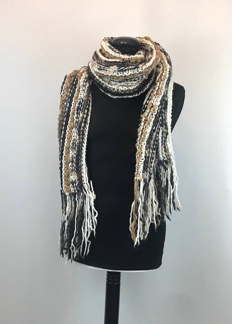 Hand Knitted Winter Boho Scarf Multicolor Striped Extra Long Artisan Scarf Boho-Chic Unique One Of A Kind Warm Neck Warmer von KnittyKnittdesign