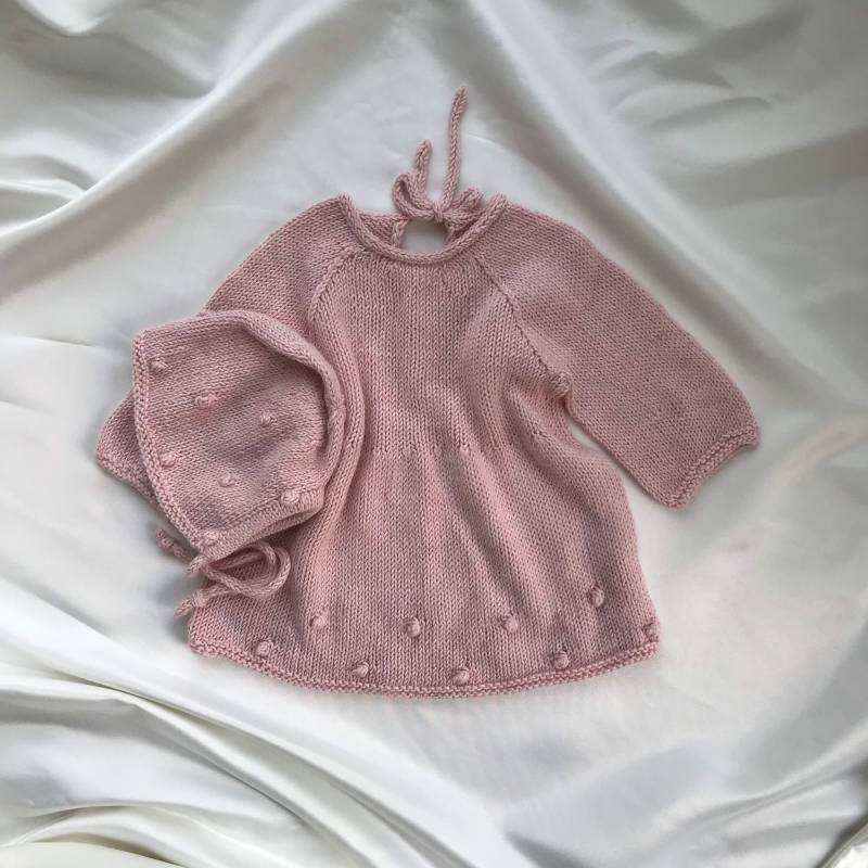 Handgestricktes Baby Kleidchen Mit Mütze Pink Bamboo Mix | 0-3 Monate von Knitwearofistanbul