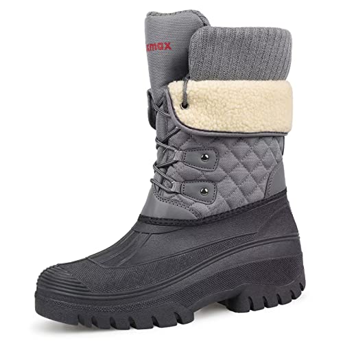 Knixmax Outdoor Winterstiefel Damen Warm Gefütterte Schneestiefel Winterschuhe mit wasserdichtem Obermaterial und rutschfesten Sohlen Geeignet für die Schneesaison im Winter Grau EU37 von Knixmax Outdoor