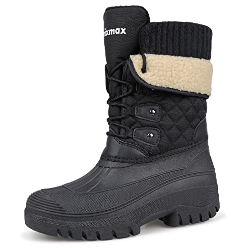 Knixmax Outdoor Winterstiefel Damen Warm Gefütterte Schneestiefel Winterschuhe mit wasserdichtem Obermaterial und rutschfesten Sohlen Geeignet für die Schneesaison im Winter Schwarz EU37 von Knixmax Outdoor