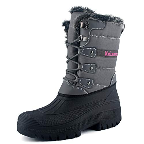 Knixmax Damen Schneestiefel Winterstiefel Warme Gefüttert Hoch Winterschuhe Rutschfest Wasserdicht Gummilaufsohle Grau Gr.37 EU von Knixmax