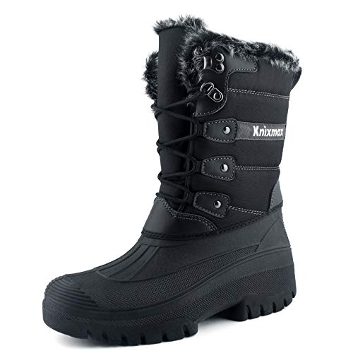 Knixmax Damen Schneestiefel Winterstiefel Warme Gefüttert Hoch Winterschuhe Rutschfest Wasserdicht Gummilaufsohle Schwarz Gr.37 EU von Knixmax