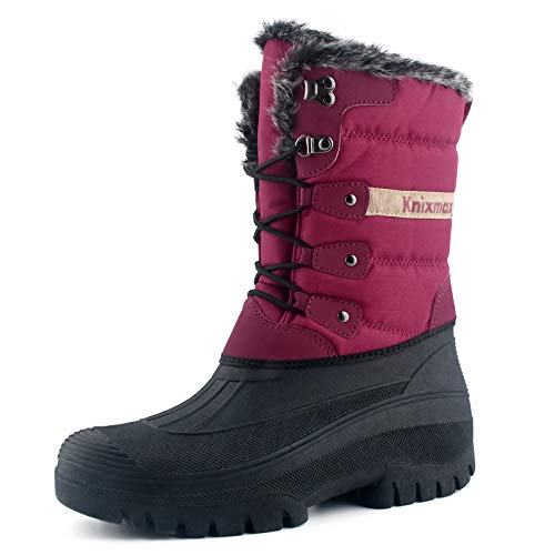 Knixmax Damen Schneestiefel Winterstiefel Warme Gefüttert Hoch Winterschuhe Rutschfest Wasserdicht Gummilaufsohle Weinrot Gr.37 EU von Knixmax