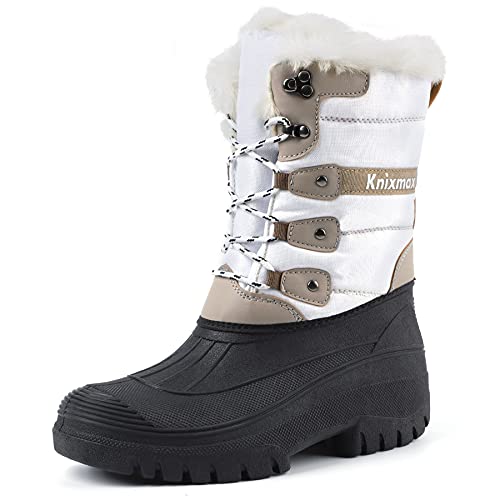 Knixmax Damen Schneestiefel Winterstiefel Warme Gefüttert Hoch Winterschuhe rutschfest Wasserdicht Gummilaufsohle Weiß Gr.37EU von Knixmax