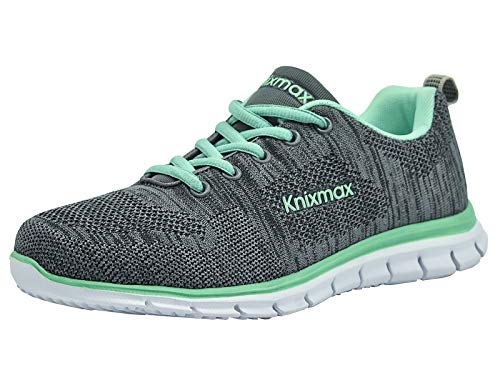 Knixmax Damen Sneaker Leichte Laufschuhe Sportschuhe Atmungsaktiv Bequem Turnschuhe Fitnessschuhe Knit Grau-Grün Frauen Gr.40 EU von Knixmax