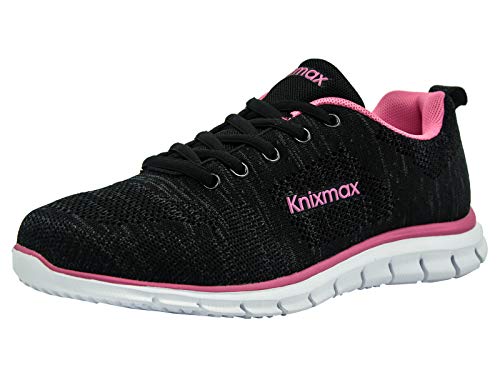 Knixmax Damen Sneaker Leichte Laufschuhe Sportschuhe Atmungsaktiv Bequem Turnschuhe Fitnessschuhe Knit Schwarz-Rosa Frauen Gr.37 EU von Knixmax