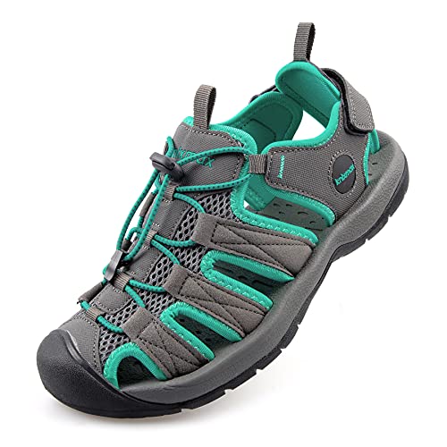 Knixmax Trekkingsandalen Damen Wandersandalen Geschlossene Sandalen Sommer Wanderschuhe Sommerschuhe für Sport- & Outdoorsandalen Grün Gr.39 EU von Knixmax