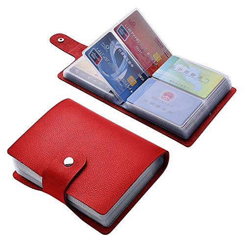KnoRRs Kreditkartenetui aus Leder, Visitenkarten-Organizer mit 60 Kartenfächern zur Aufbewahrung und Vermeidung von Kreditkarten- oder Visitenkartenverlust (Rot), rot von KnoRRs