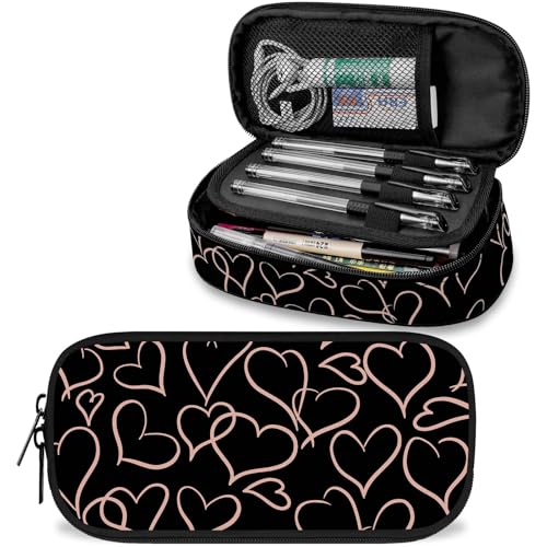 Federmäppchen mit Herzmotiv, großes Fassungsvermögen, niedliches Federmäppchen für Mädchen, Jungen, Teenager, Damen, Herren, tragbares Kinder-Federmäppchen mit Reißverschluss von Knobcar