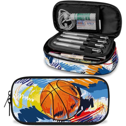 Großes Basketball-Federmäppchen, großes Fassungsvermögen, Federmäppchen für Kinder, Mädchen, Jungen, Teenager, Damen, Herren, tragbares Kinder-Federmäppchen mit Reißverschluss von Knobcar