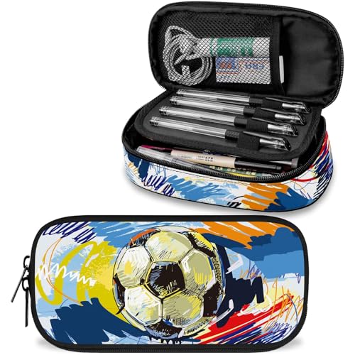 Knobcar Großes Fußball-Federmäppchen, großes Fassungsvermögen, Federmäppchen für Kinder, Mädchen, Jungen, Teenager, Damen, Herren, tragbares Kinder-Federmäppchen mit Reißverschluss von Knobcar