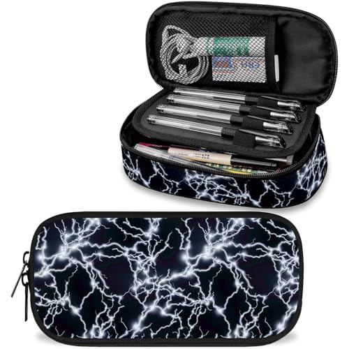 Lightning großes Federmäppchen, große Kapazität, schwarzes Federmäppchen für Jungen, Mädchen, Teenager, Damen, Herren, Erwachsene, tragbares Kinder-Federmäppchen mit Reißverschluss Lightning großes Federmäppchen, große Kapazität, schwarzes Federmäppchen für Jungen, Mädchen, Teenager, Damen, Herren, Erwachsene, tragbares Kinder-Federmäppchen mit Reißverschluss von Knobcar