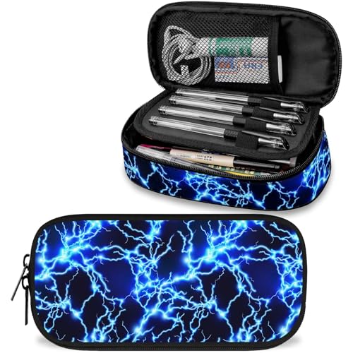 Lightning großes Federmäppchen, großes Fassungsvermögen, blaues Federmäppchen für Jungen, Mädchen, Teenager, Damen, Herren, Erwachsene, tragbares Kinder-Federmäppchen mit Reißverschluss von Knobcar