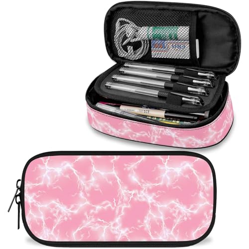 Lightning großes Federmäppchen mit großem Fassungsvermögen, rosa Federmäppchen für Mädchen, Jungen, Teenager, Damen, Herren, Erwachsene, tragbares Kinder-Federmäppchen mit Reißverschluss von Knobcar