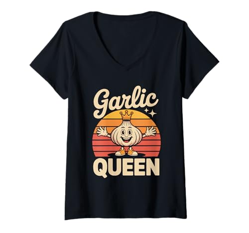 Damen Garlic Queen Lustige Knoblauch Königin T-Shirt mit V-Ausschnitt von Knoblauch Humor Witzig Gemüse Königin