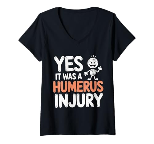 Damen Yes It was A Humerus Injury Erholung gebrochener Arm |- T-Shirt mit V-Ausschnitt Damen Yes It was A Humerus Injury Erholung gebrochener Arm |- T-Shirt mit V-Ausschnitt von Knochenverletzungen Worthälfte Humor