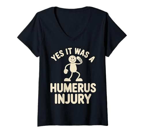 Damen Yes It was A Humerus Injury Erholung gebrochener Arm |- T-Shirt mit V-Ausschnitt Damen Yes It was A Humerus Injury Erholung gebrochener Arm |- T-Shirt mit V-Ausschnitt von Knochenverletzungen Worthälfte Humor