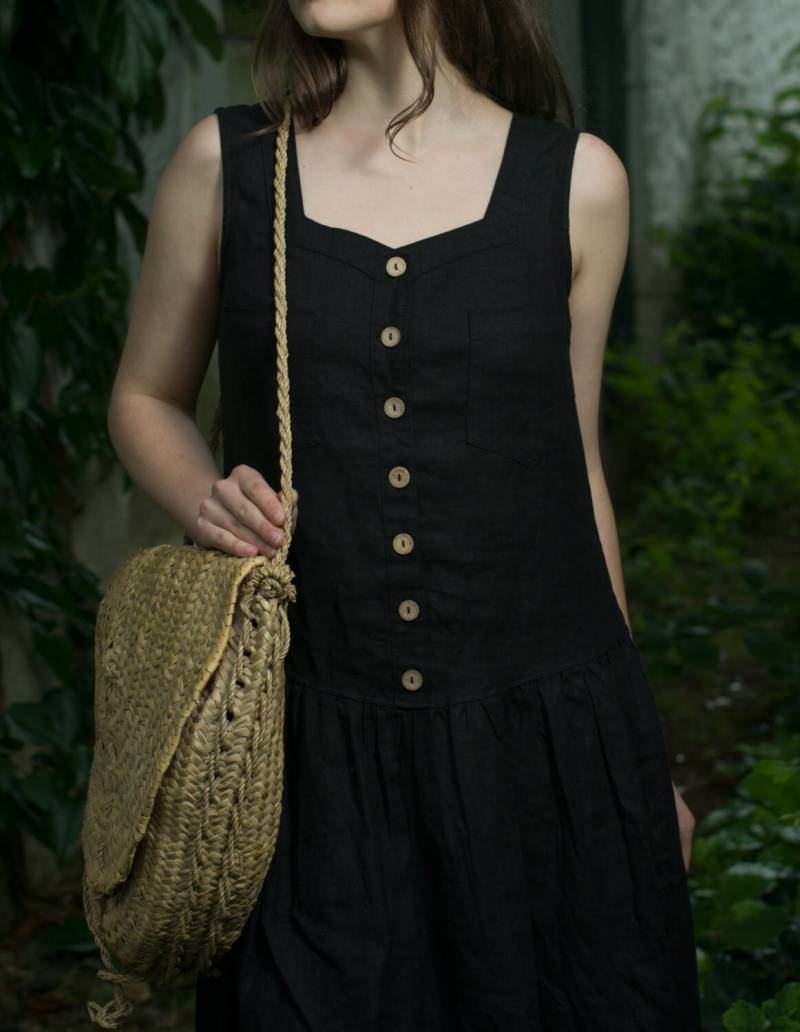 Ärmelloses Geknöpftes Leinenkleid Magnolia | Stillfreundliches Kleid Lockeres Sommerkleid Mit Taschen Schürzenkleid Leinen von KnockKnockLinen