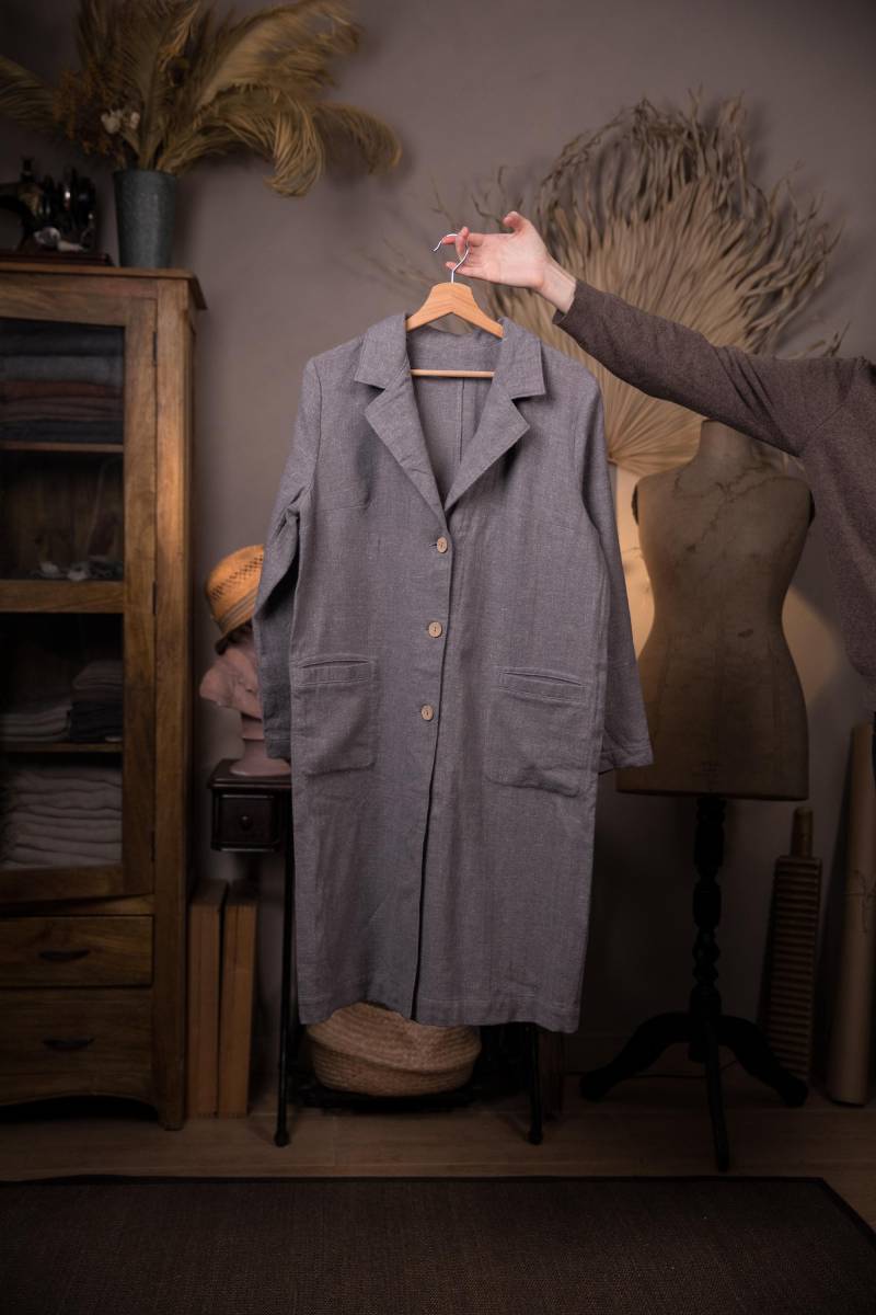 Leichter Wollmantel Für Damen | Geknöpfter Mantel Loser Freundmantel Retro Größe M, M von KnockKnockLinen