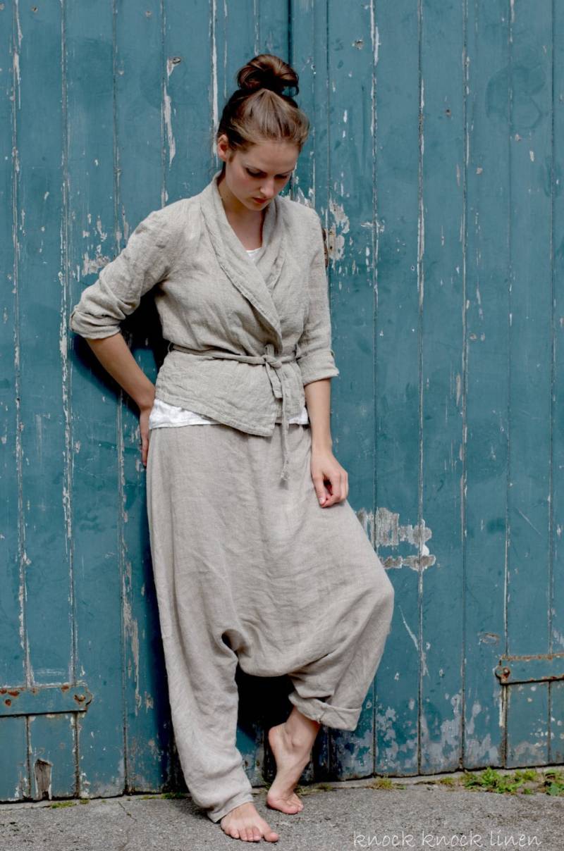 Leinen Wickeljacke | Lockere Leinenjacke Sommerjacke Aus Mit Schalkragen Für Damen Staubwedel Leinenblazer von KnockKnockLinen