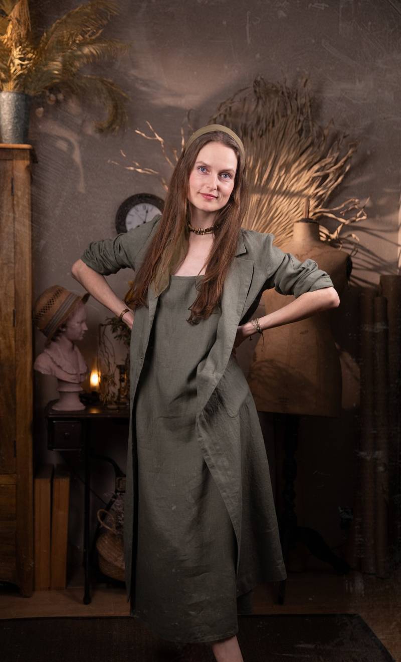 Leinenjacke Studio Mit Ellbogen-Patches | Lockerer Leinenmantel Sommerliche Boho Freund Jacke von KnockKnockLinen