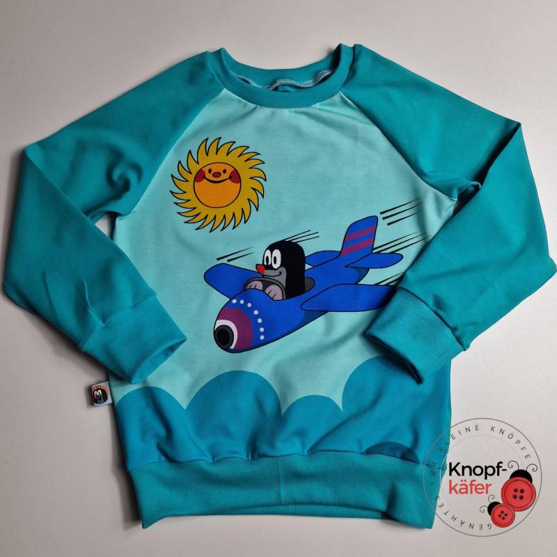 Raglan-Pullover Mit Dem Kleinen Maulwurf "Flugzeug" von Knopfkaefer