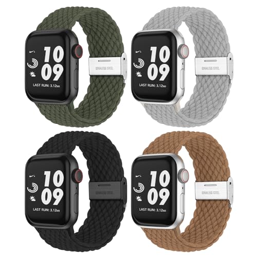 Knossen Geflochtenes dehnbares Solo-Loop-Armband, kompatibel mit Watch 38 mm, 40 mm, 41 mm, 42 mm, 44 mm, 45 mm, 49 mm, elastisches Nylon-Sportarmband, für Damen und Herren, Armband für Ultra 2/1, von Knossen