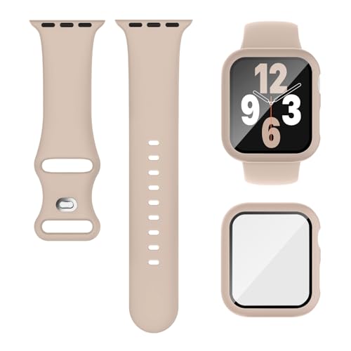 Kompatibel mit Apple Watch Armband 40 mm/41 mm und Hülle mit Displayschutzfolie, weichem Silikon-Sportarmband und Schutzhülle mit gehärtetem Glas für iWatch Serie 9, 8, 7, SE, 6, 5, 4 von Knossen