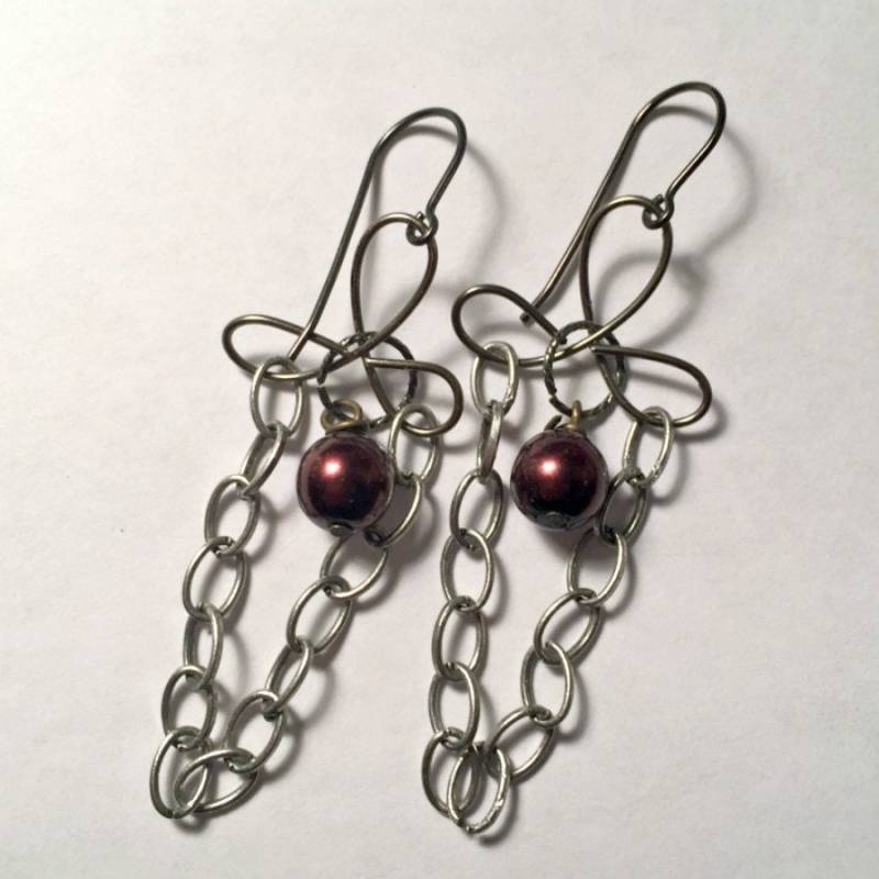 Antik Silberkette Ohrringe, Kette Und Perlen Gunmetal Ohrringe - Egl045 Antik Silberkette Ohrringe, Kette Und Perlen Gunmetal Ohrringe - Egl045 von KnotObsoleteDesign