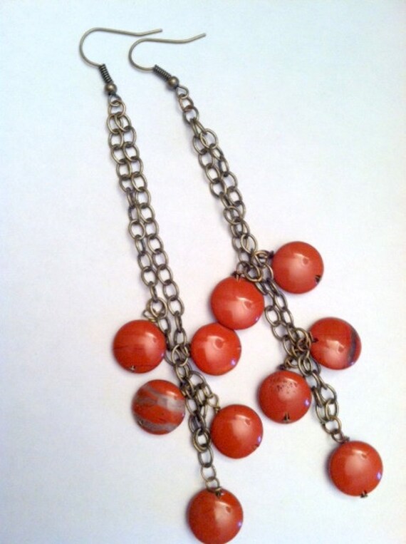 Messing Ohrringe, Lange Jaspis Und Gebrannt Orange Ohrringe - Eml016 Messing Ohrringe, Lange Jaspis Und Gebrannt Orange Ohrringe - Eml016 von KnotObsoleteDesign