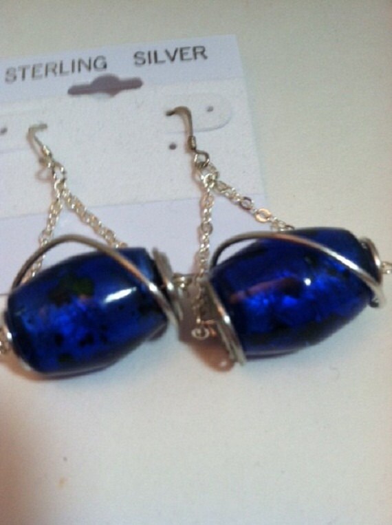 Wire Wrapped Blau Und Silber Ohrringe, Einzigartige Klobige Baumeln Ohrringe - Egl021 Wire Wrapped Blau Und Silber Ohrringe, Einzigartige Klobige Baumeln Ohrringe - Egl021 von KnotObsoleteDesign