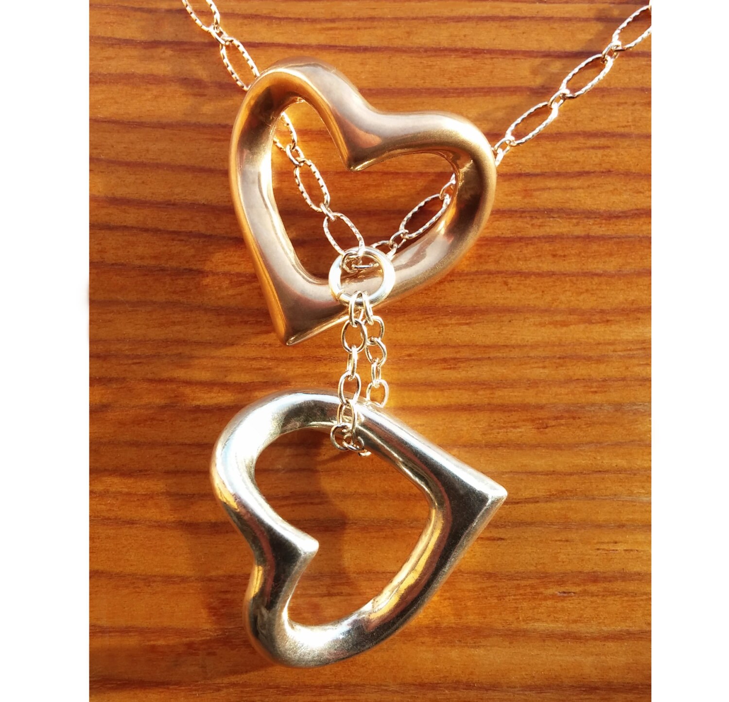 Ineinander Greifende Herz-Halskette Sterlingsilber & Bronze, Verstellbare Kette Ineinander Greifende Herz-Halskette Sterlingsilber & Bronze, Verstellbare Kette von KnotRings